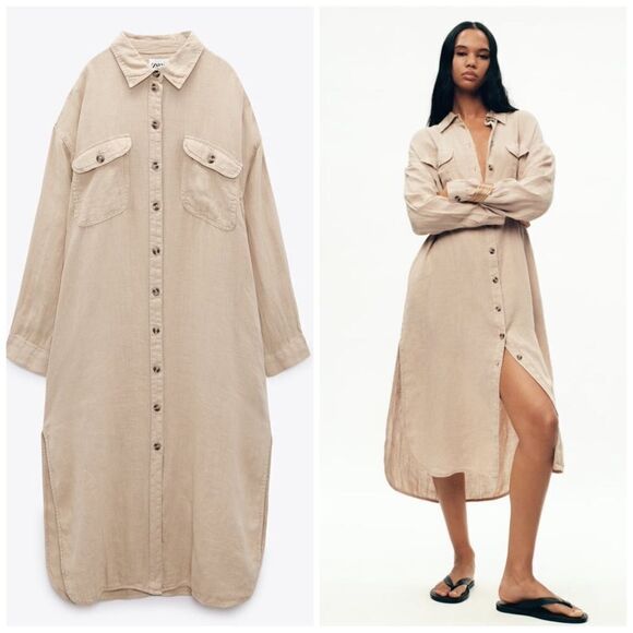 ZARA 100% LINEN SHIRTDRESS - Picture 1 of 10